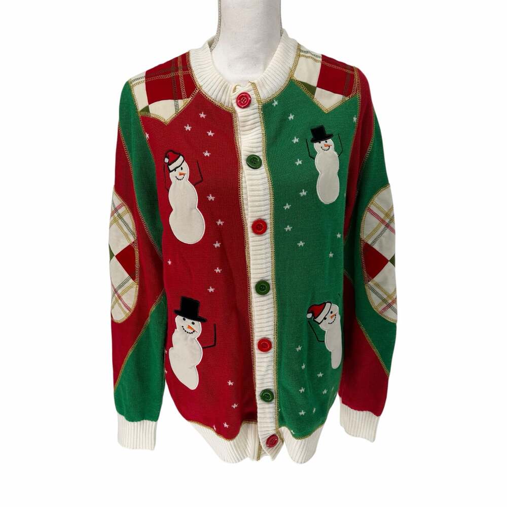 Tipsy Elves Ugly Christmas Snowman Cardigan Sweater Medium